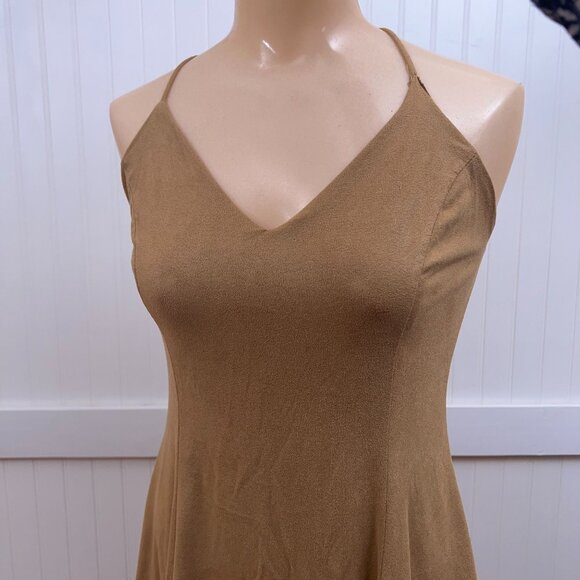 Sage Boho Babe Tan Suede-Look Halter Dress | Summer Festival Ready | Women's L - Picture 1 of 10
